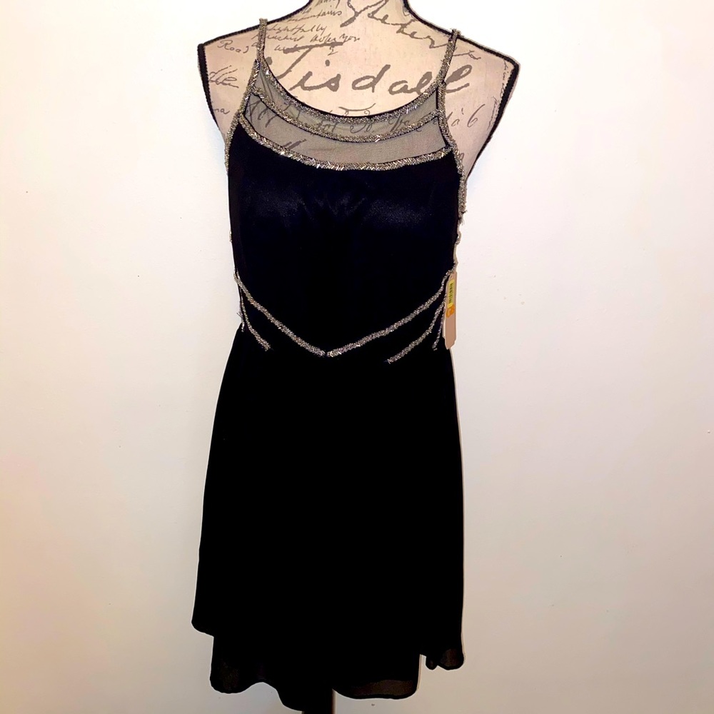 Gianni Bini Black Midi Dress with Silver Trim